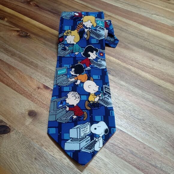 Peanuts Other - Vintage 90s PEANUTS 100% Silk Neck‎ Tie Snoopy Cartoon Surfing The Internet